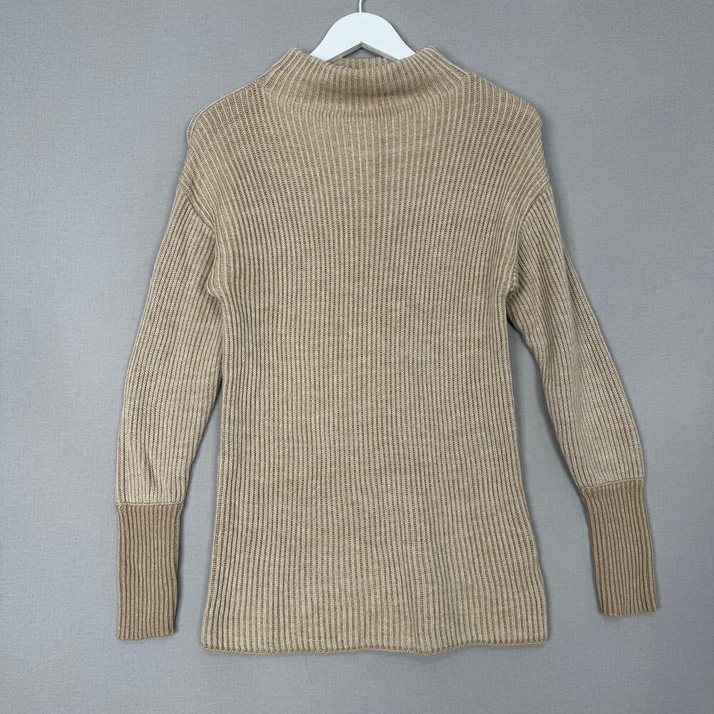 Varley Sweater Womens Small Beige Merino Wool Blend‎ Ribbed Mock Neck Minimalist